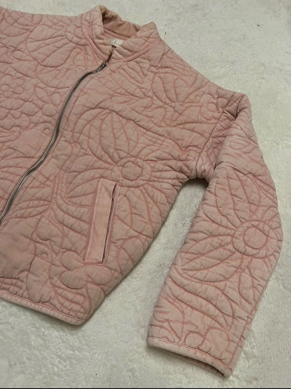Anthropologie Floral Quilted Full Zip Jacket Coat Women’s Extra Small Dusty Pink - Picture 4 of 8